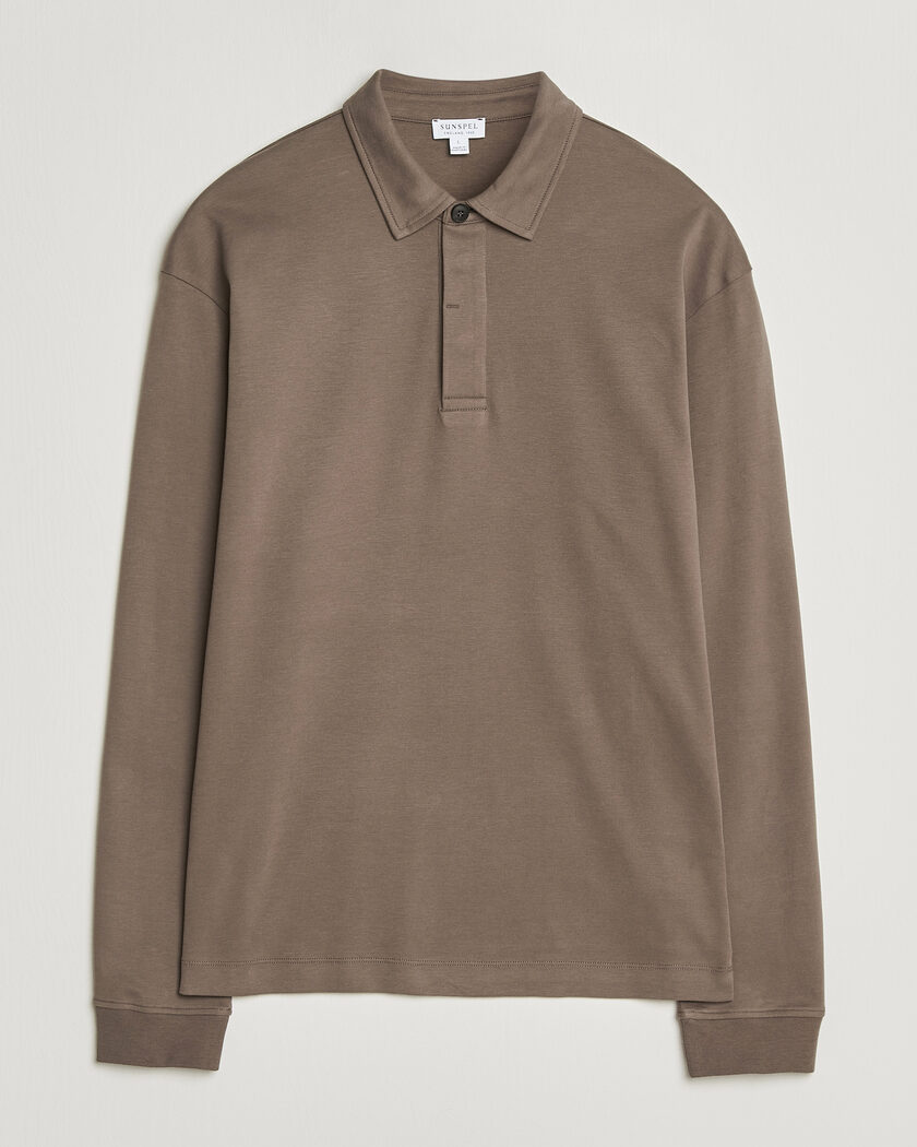 Sunspel Heavy Weight Supima Cotton Long Sleeve Polo Dark Cedar – Marrone