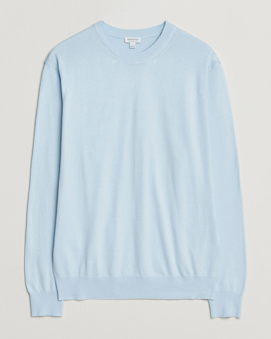 Sunspel Lightweight Knitted Cotton Crew Pastel Blue – Blu