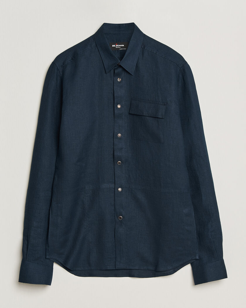 Kiton Linen Overshirt Navy – Blu