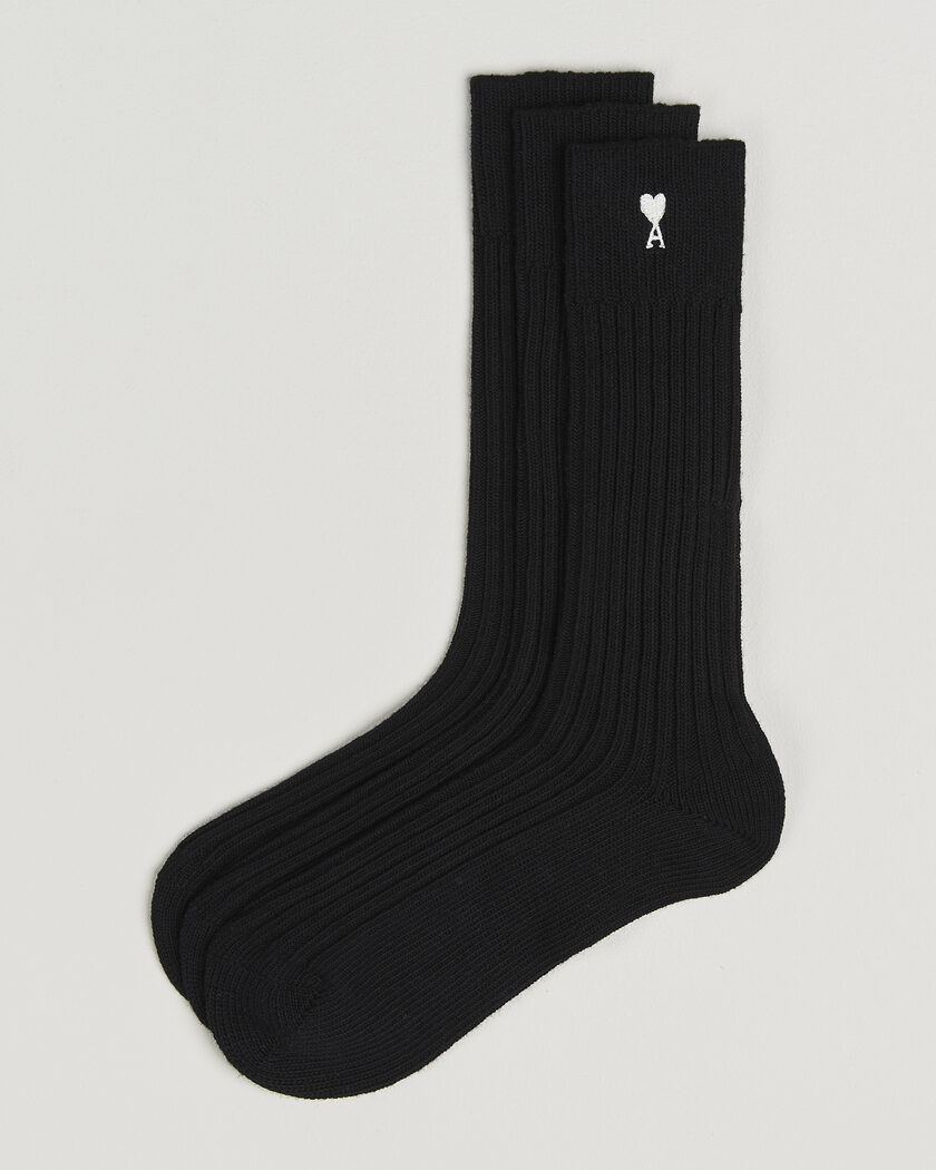 AMI 3-Pack Heart Logo Cotton Socks Black – Nero