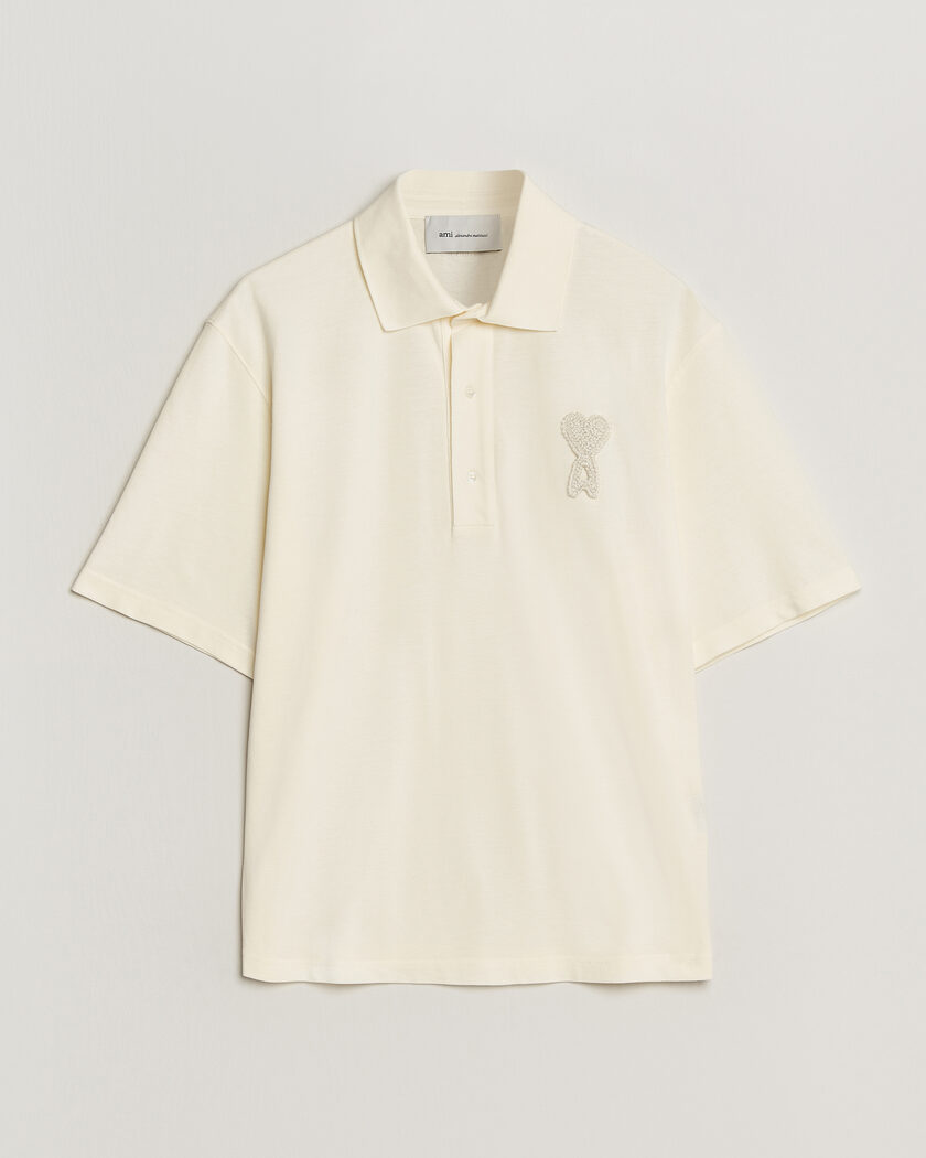 AMI Knitted Heart Logo Polo Creme – Bianco