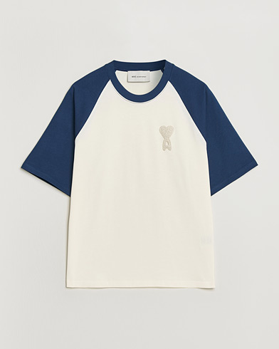 AMI Knitted Heart Logo T-Shirt Creme/Navy – Blu