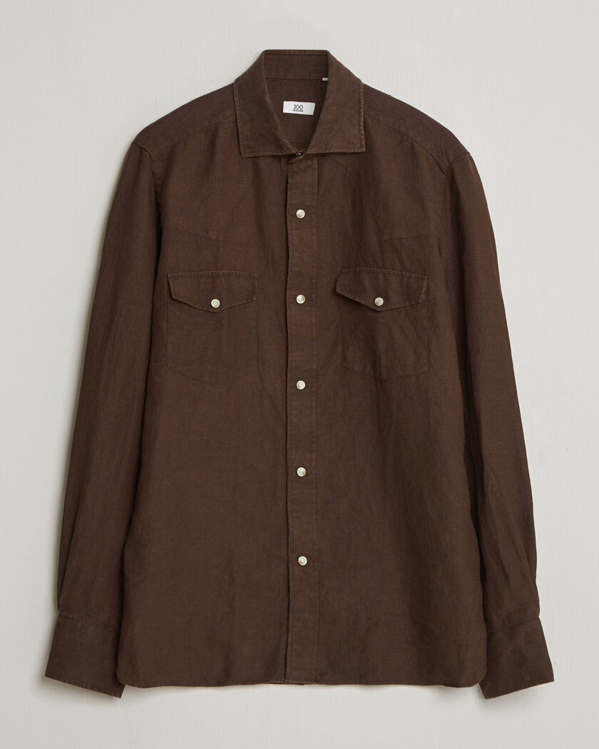 100Hands Two Pocket Western Linen Shirt Chocolate – Marrone