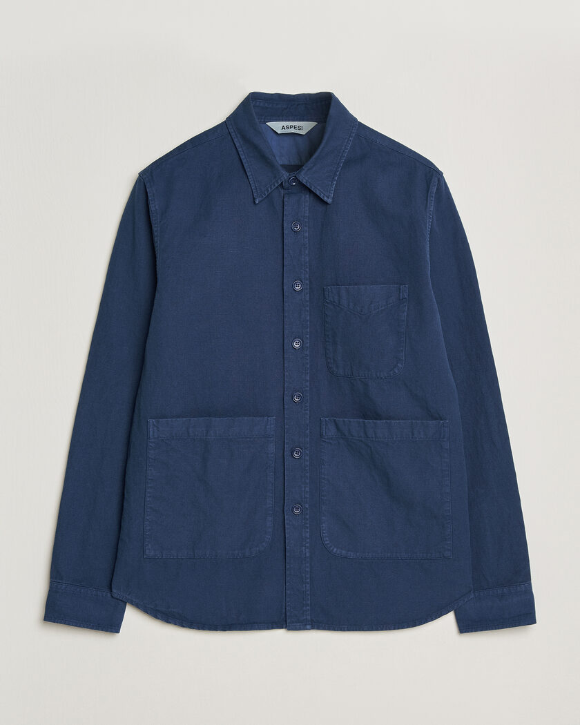 Aspesi Garment Dyed Utility Shirt Dark Blue – Blu