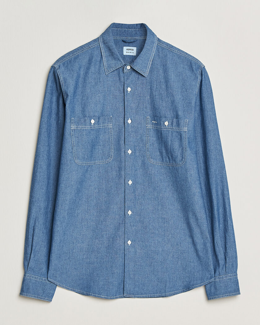 Aspesi Chambray Work Shirt Medium Blue – Blu