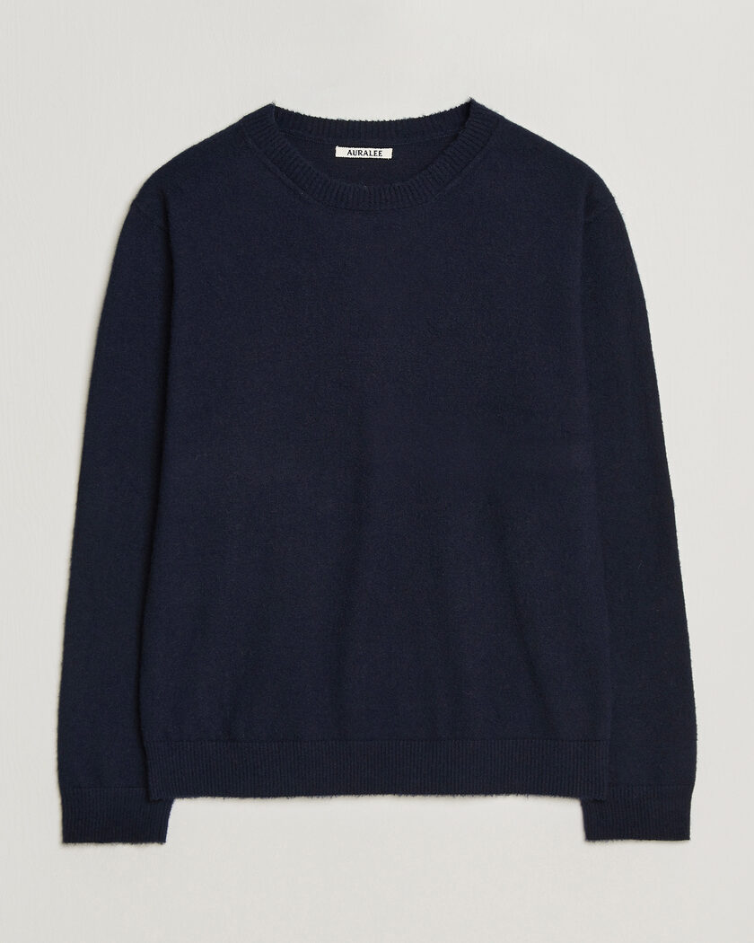Auralee Brushed Cashmere/Cotton Crew Neck Navy – Blu