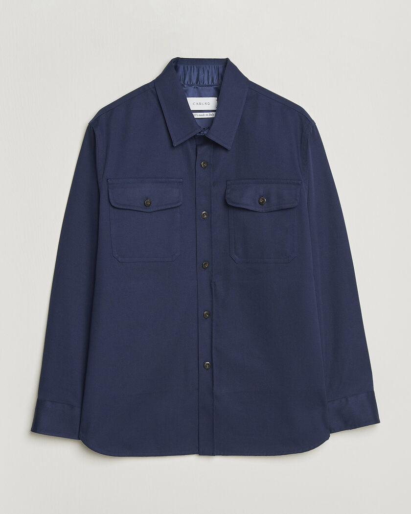 Caruso Twill Cotton Overshirt Navy – Blu