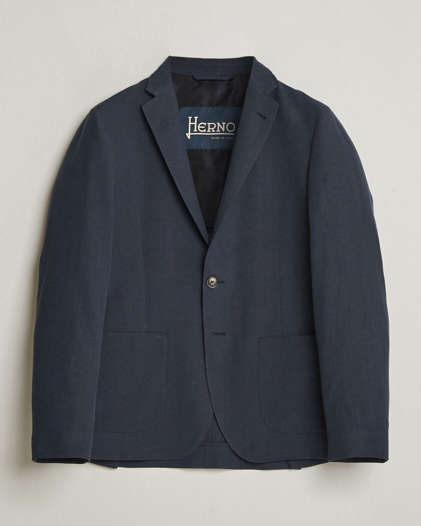 Herno Cotton/Linen Blazer Navy – Blu