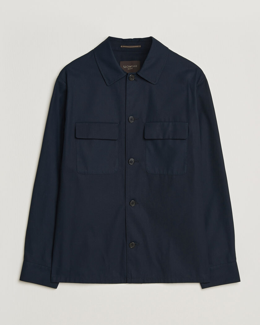 Incotex Ice Cotton Twill Overshirt Navy – Blu