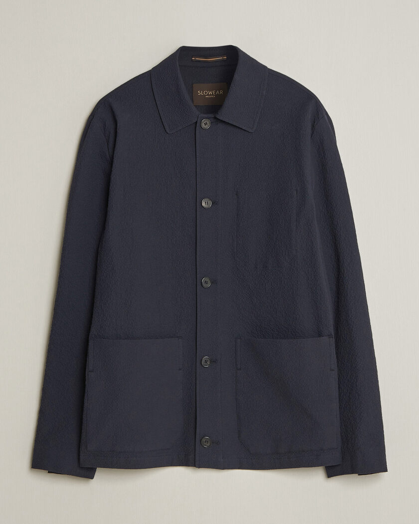 Incotex Seersucker Cotton/Silk Chore Jacket Navy – Blu