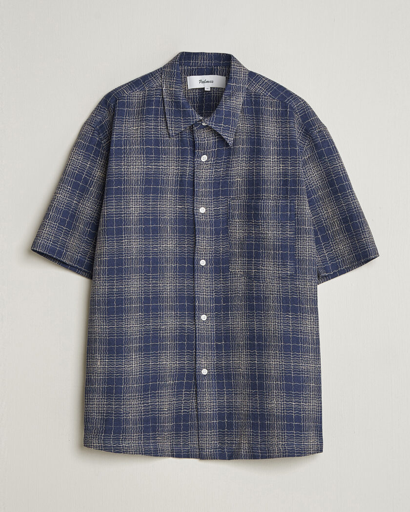 Palmes Cotton/Linen Short Sleeve Shirt Navy Check – Blu