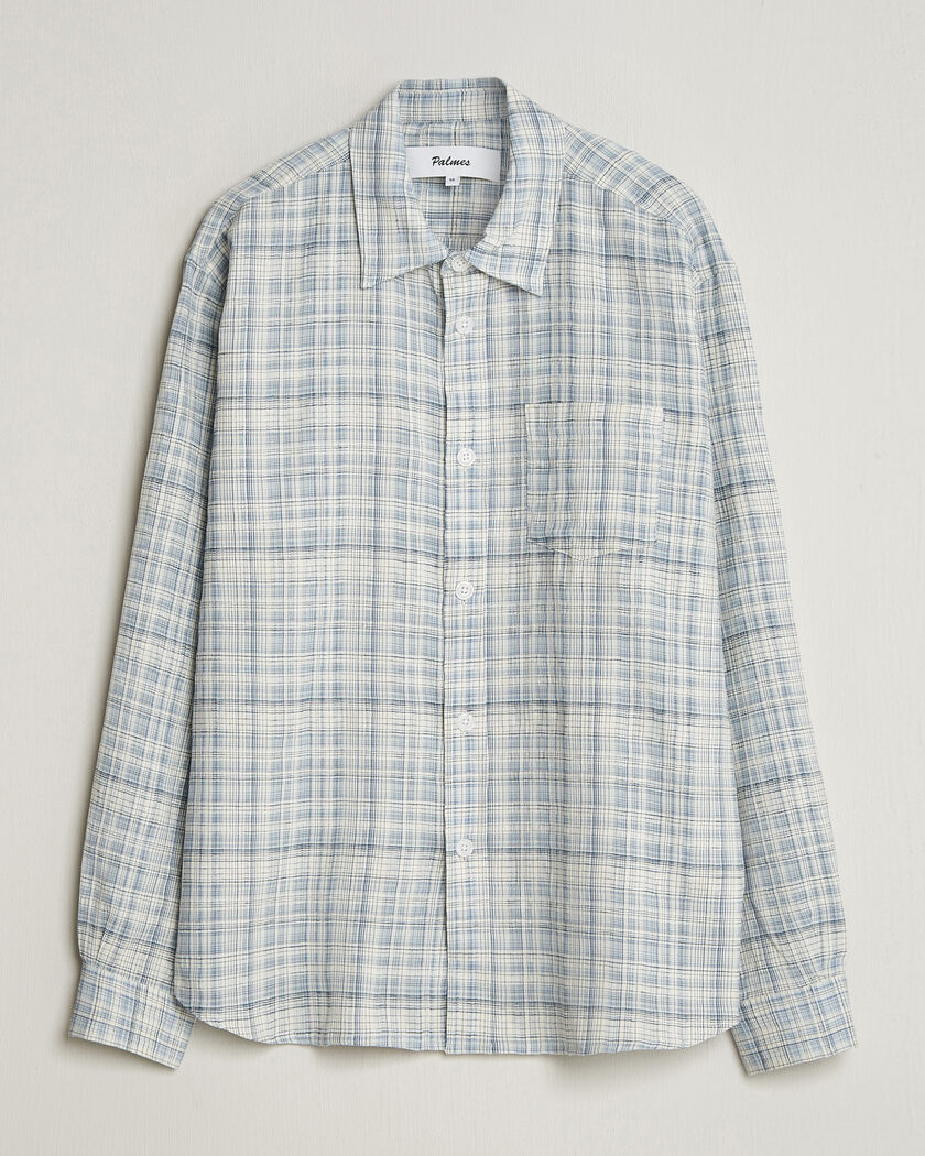 Palmes Cotton/Linen Shirt Light Blue Check – Blu