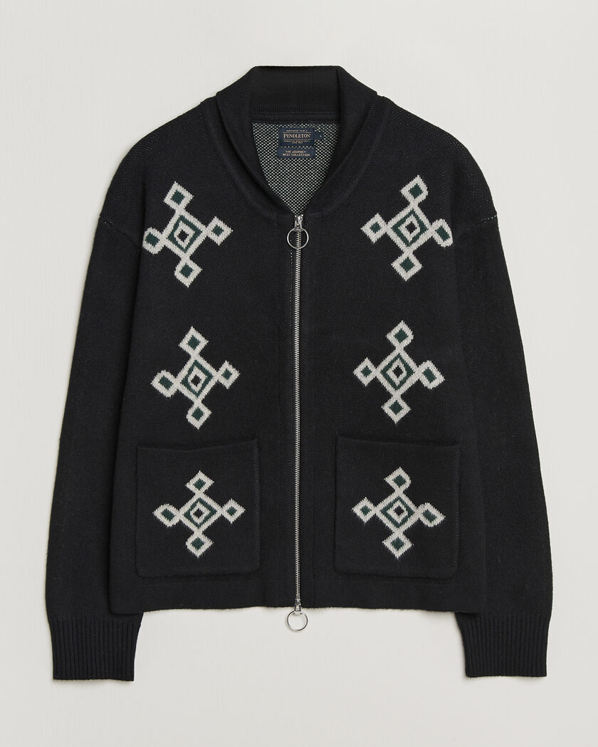 Pendleton Jacquard Motif Zip Cardigan Midnight – Nero