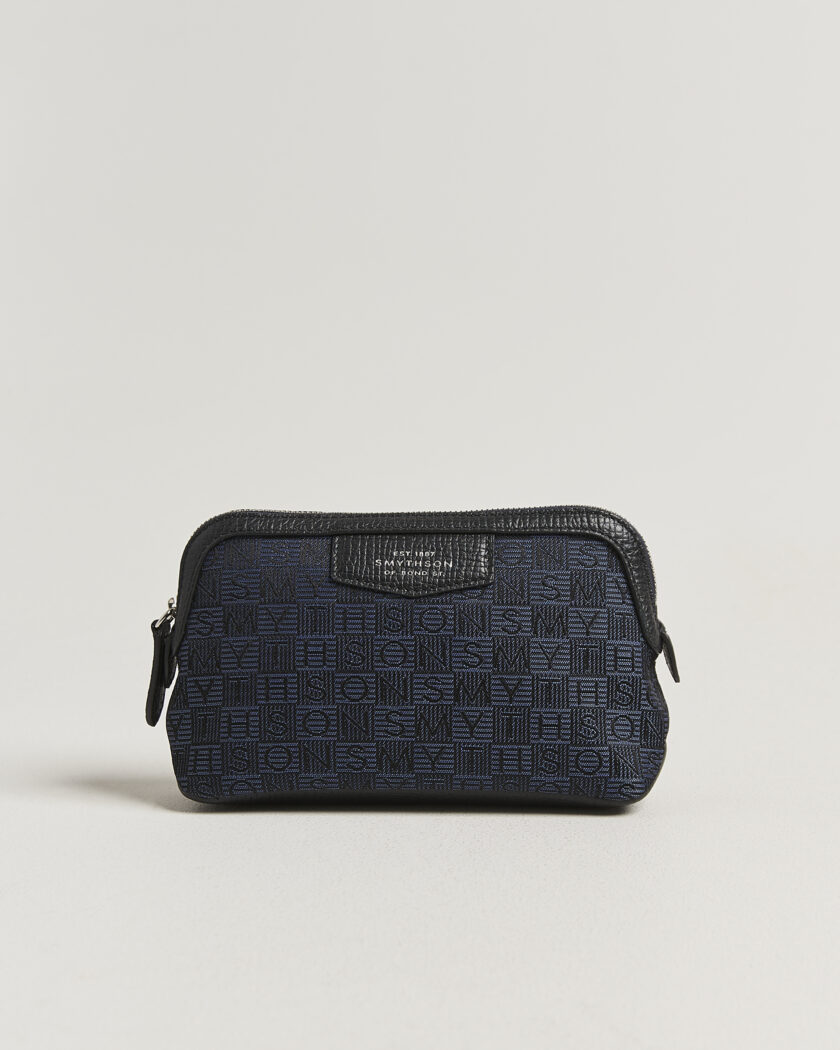 Smythson Canvas Stamp Small Travel Pouch Navy – Blu