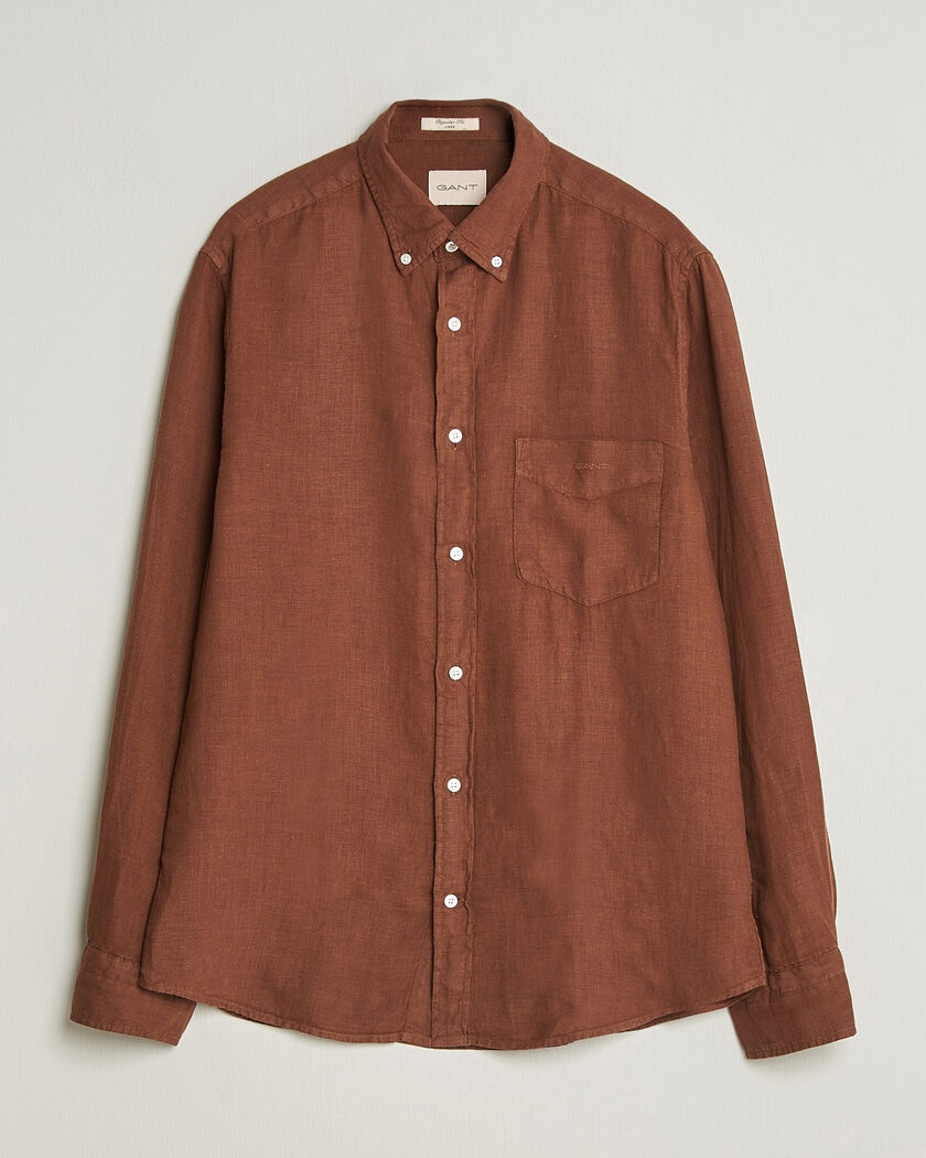 Gant Regular Fit Garment Dyed Linen Shirt Mahogany Brown – Marrone