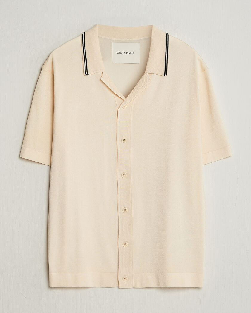 GANT Knitted Resort Collar Shirt Creamed White – Bianco
