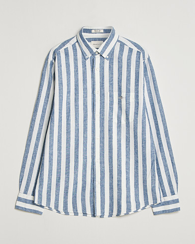 Gant Regular Fit Linen/Cotton Striped Shirt Vintage Blue – Blu