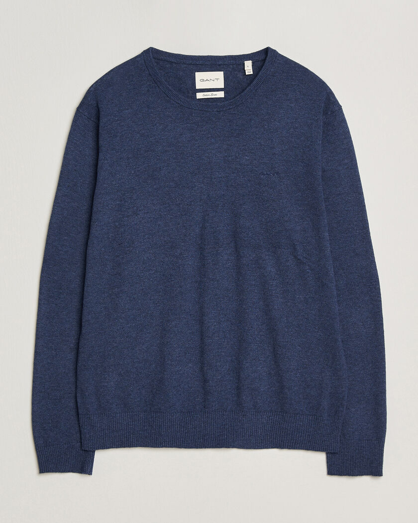 Gant Cotton/Linen Slub Knitted Sweater Dark Indigo Melange – Blu