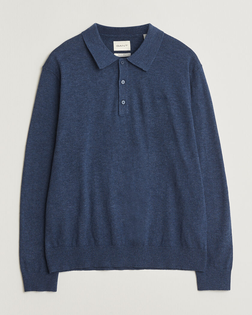 Gant Cotton/Linen Slub Knitted Polo Dark Indigo Melange – Blu