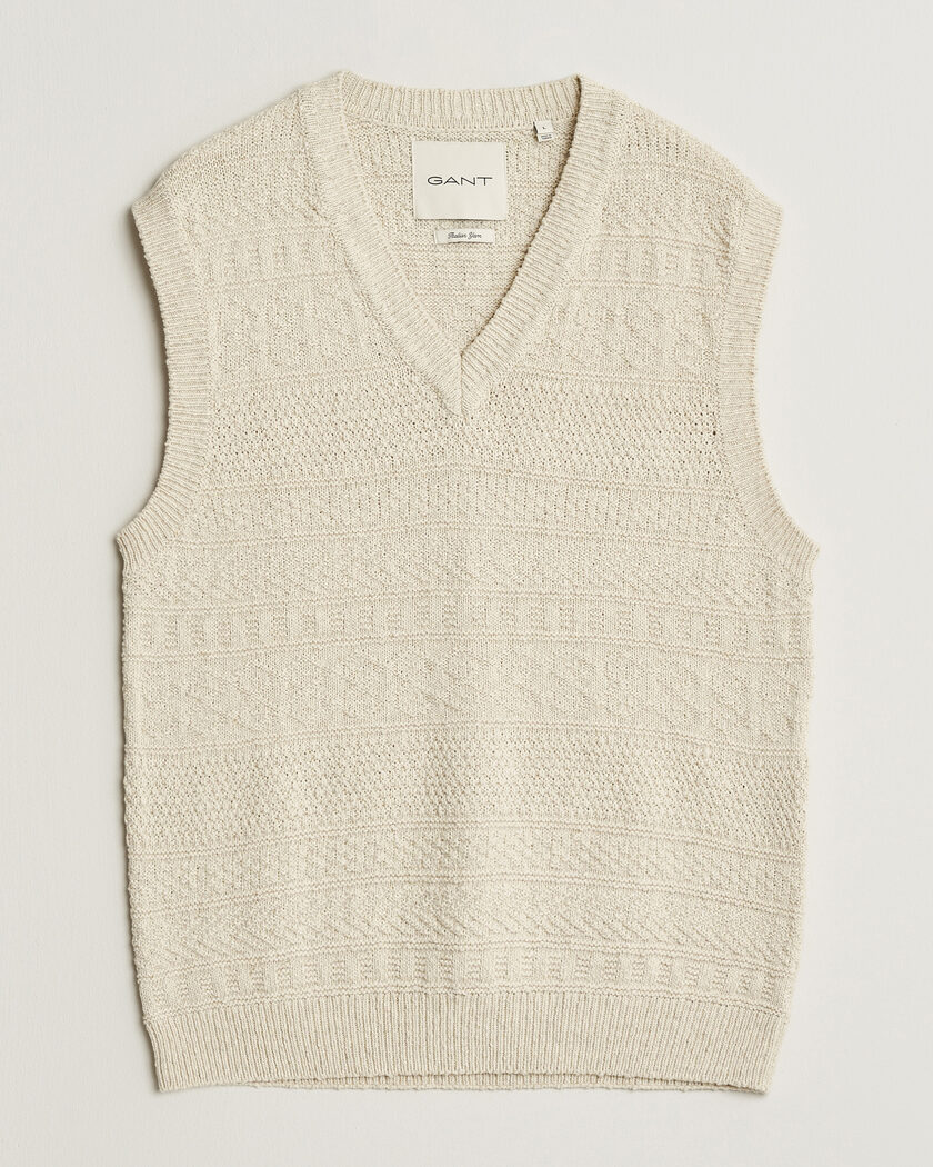 GANT Cotton/Linen Textured Vest Creamed White – Bianco
