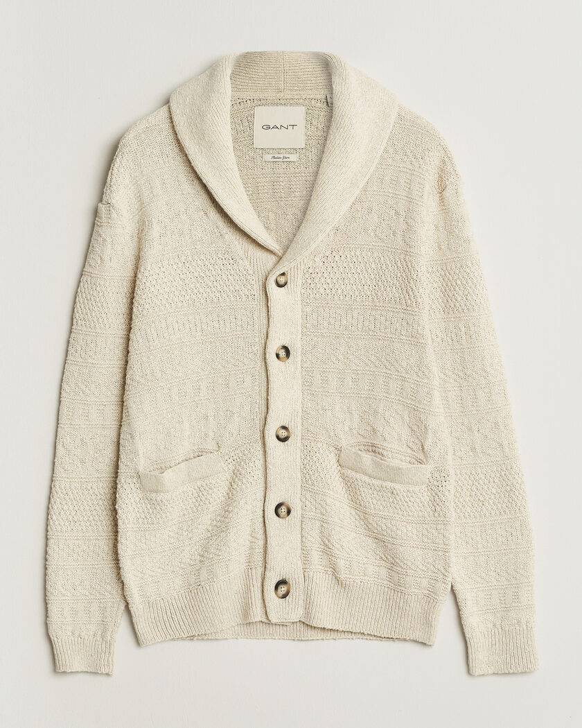 GANT Cotton/Linen Textured Cardigan Creamed White – Bianco
