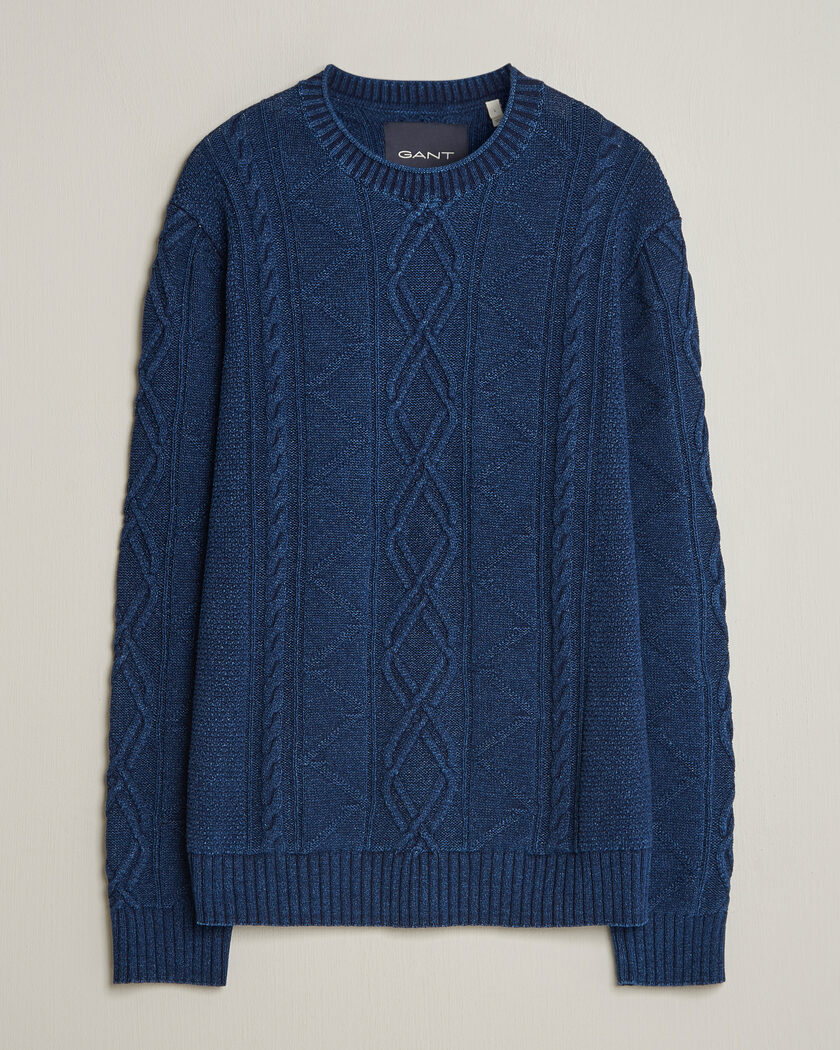 GANT Indigo Aran Knitted Sweater Rich Navy – Blu