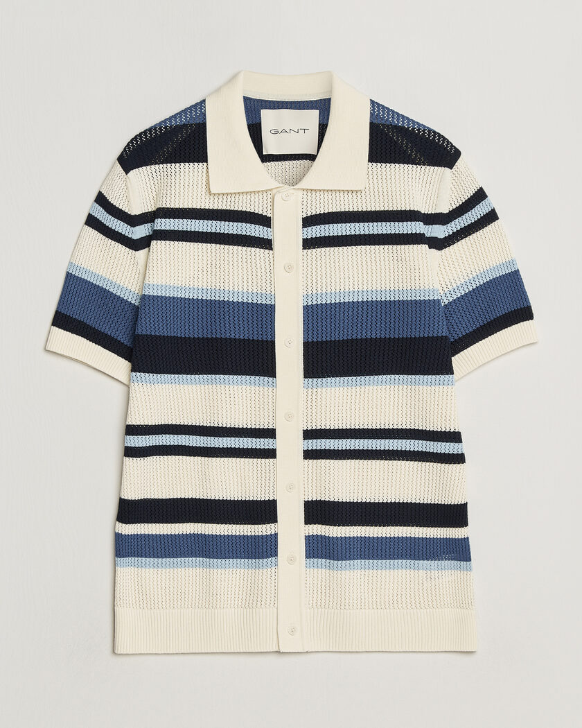 GANT Striped Knitted Short Sleeve Shirt Vintage Blue – Blu