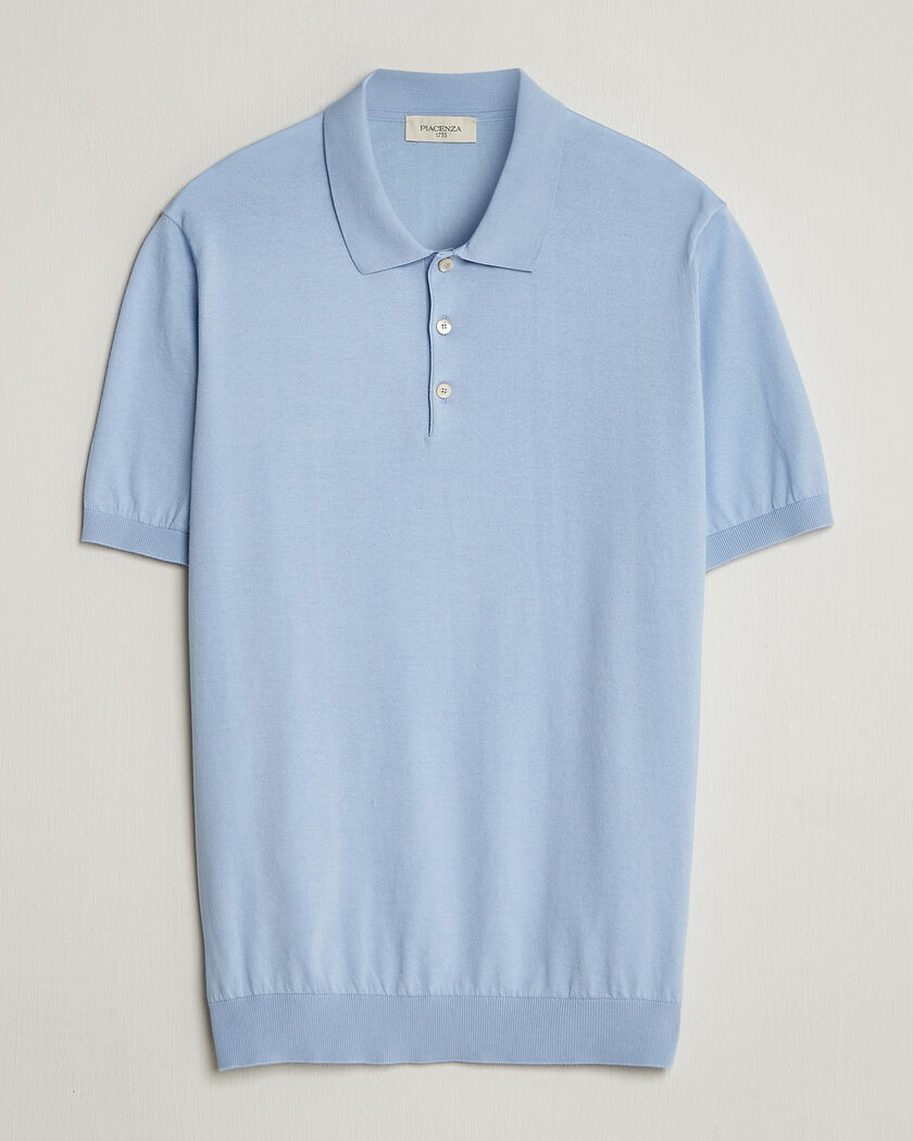  Piacenza Cashmere Short Sleeve Knitted Polo Light Blue – Blu