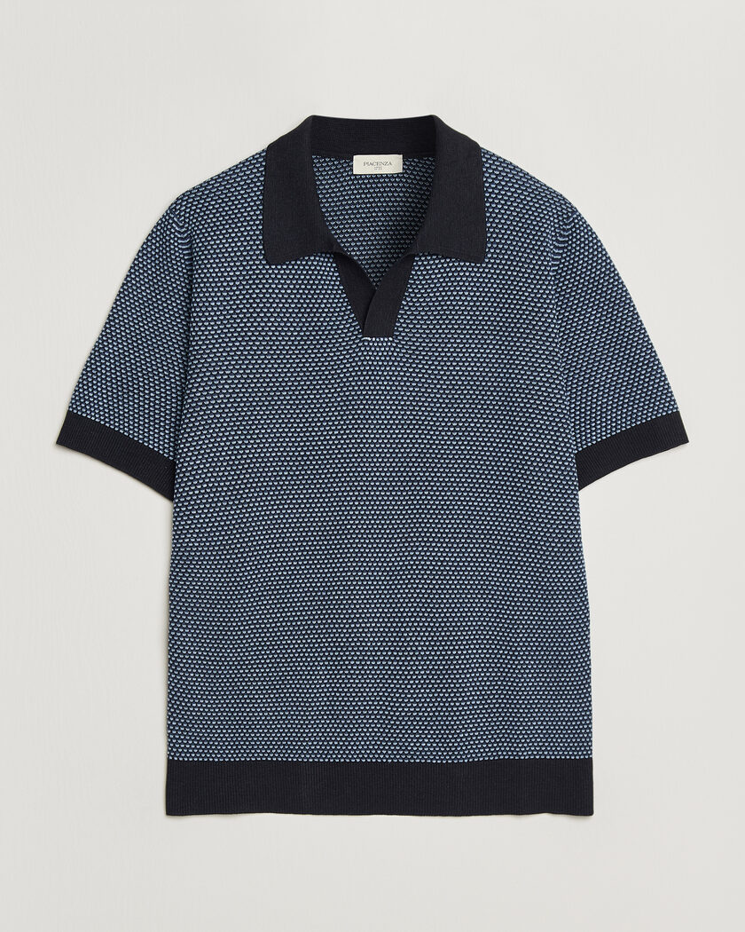 Piacenza Cashmere Silk/Linen Honeycomb Knitted Polo Navy – Blu