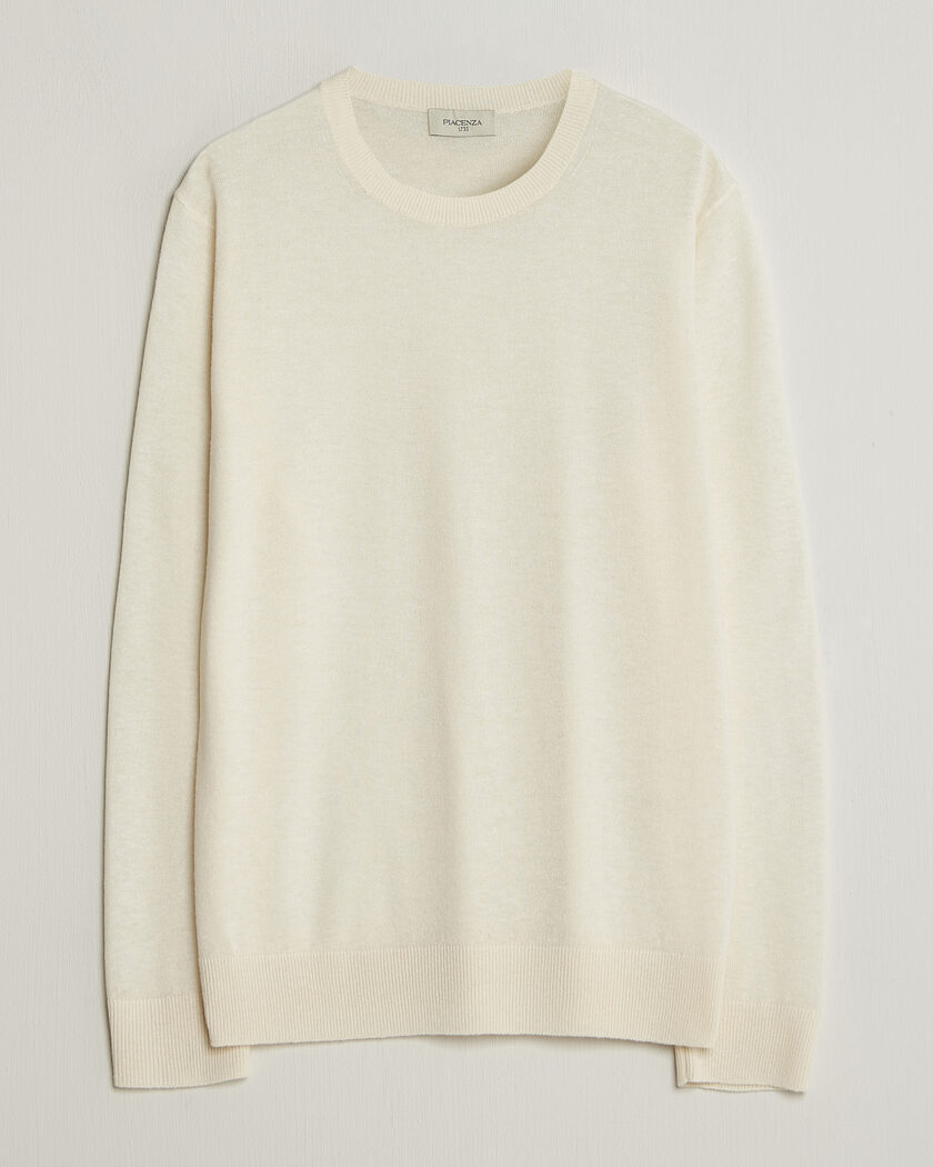 Piacenza Cashmere Soft Silk/Cashmere Crew Neck Off White – Bianco