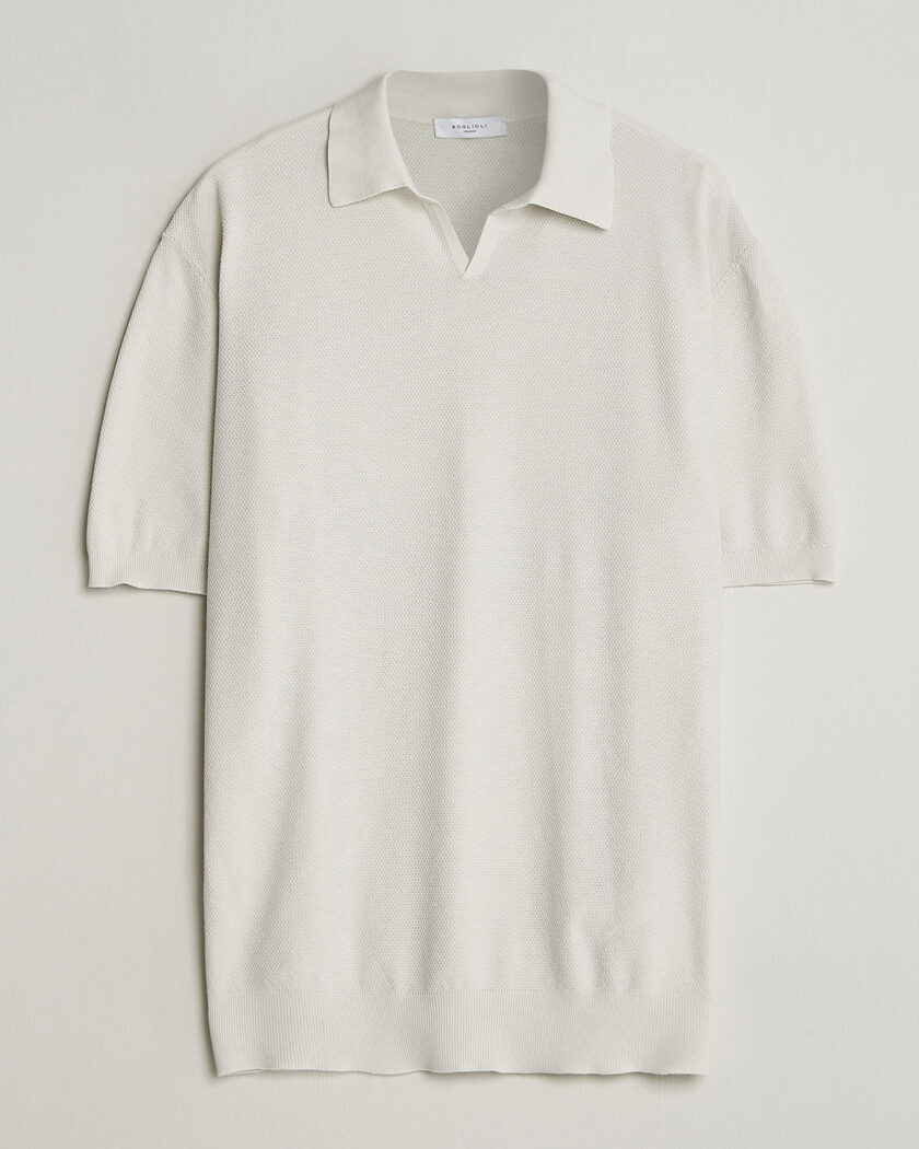 Boglioli Short Sleeve Polo Piquet Off White – Bianco