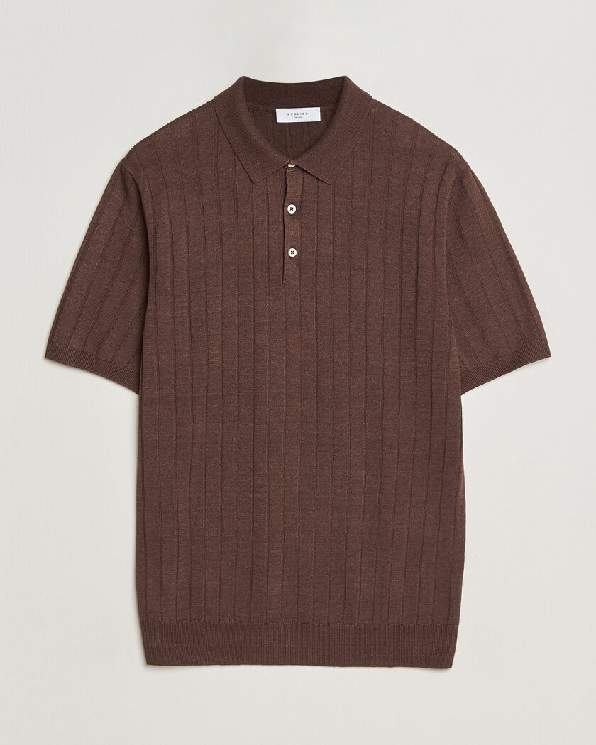 Boglioli Short Sleeve Knitted Rib Polo Brown – Marrone
