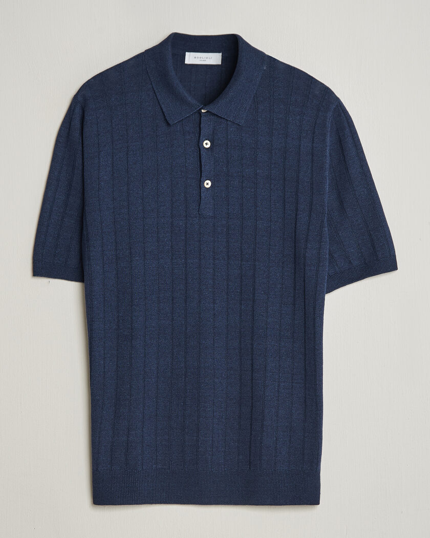 Boglioli Short Sleeve Knitted Rib Polo Navy – Blu