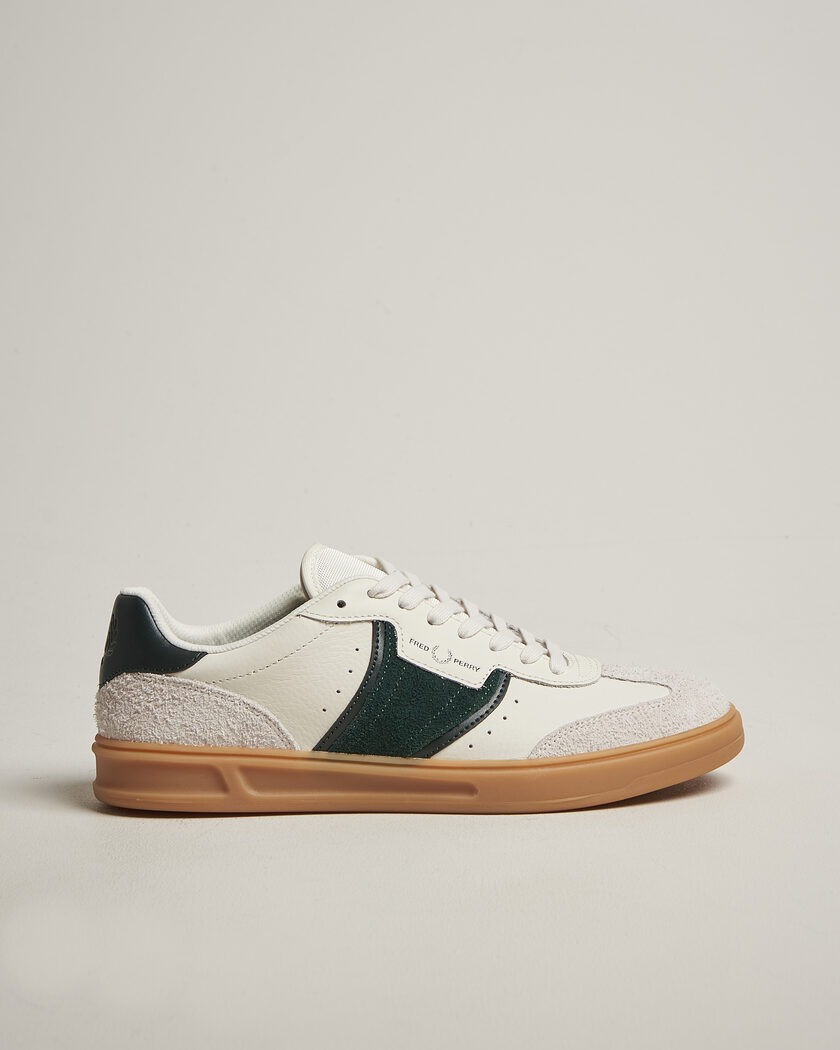 Fred Perry B4 Leather/Suede Sneaker Light Ecru/Green – Bianco