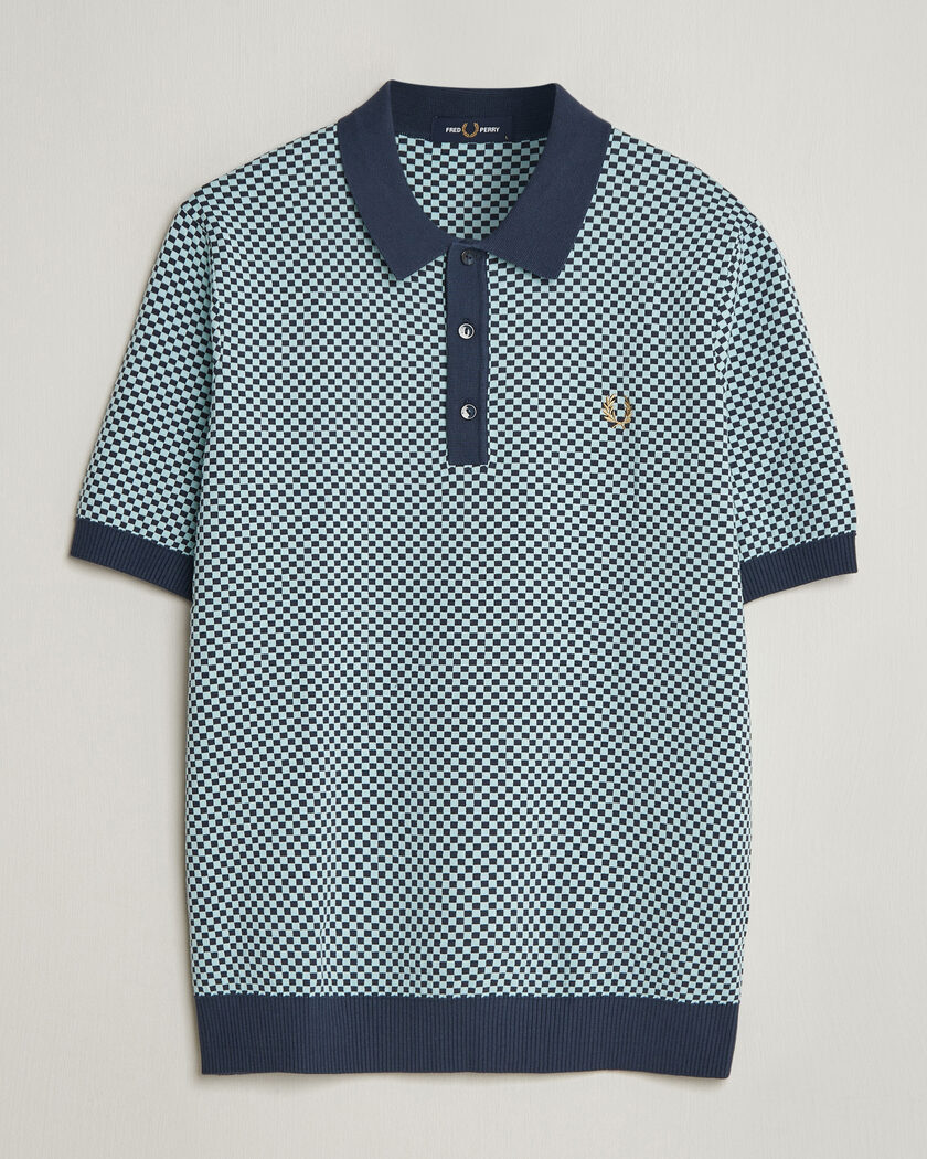 Fred Perry Checkboard Knitted Polo Dark Airforce – Blu
