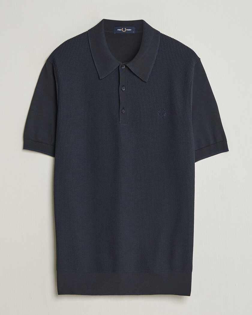 Fred Perry Waffle Knitted Polo Navy – Blu