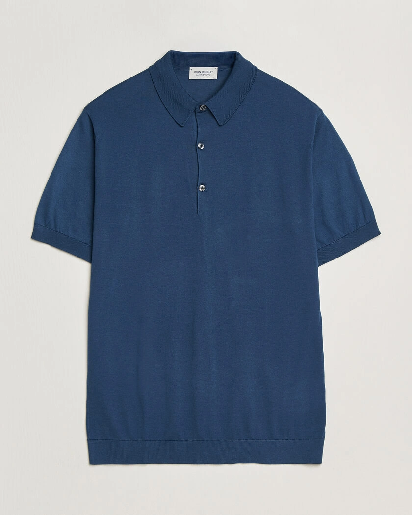 John Smedley Adrian Slim Fit Sea Island Cotton Polo Delft Blue – Blu