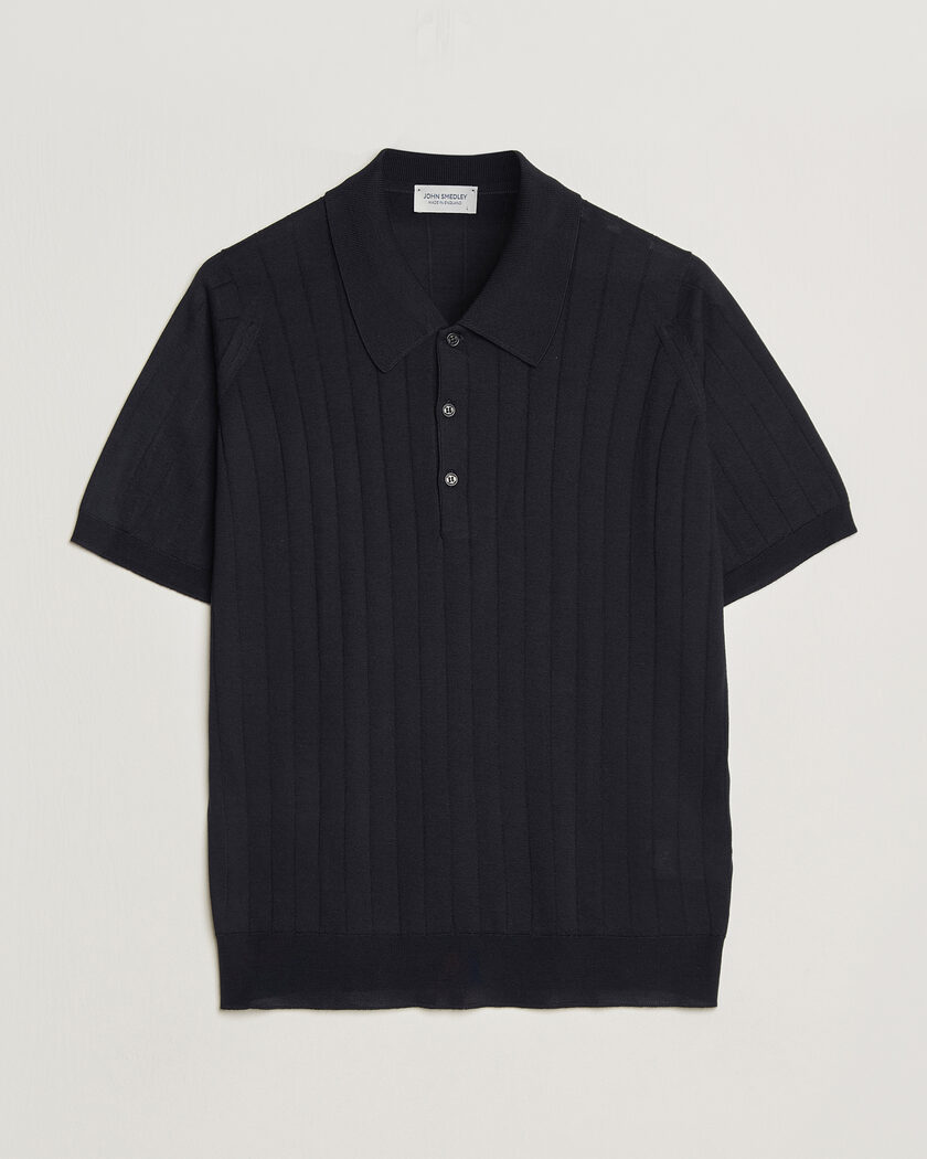 John Smedley Williams Merino/Cotton Knitted Polo Navy – Blu