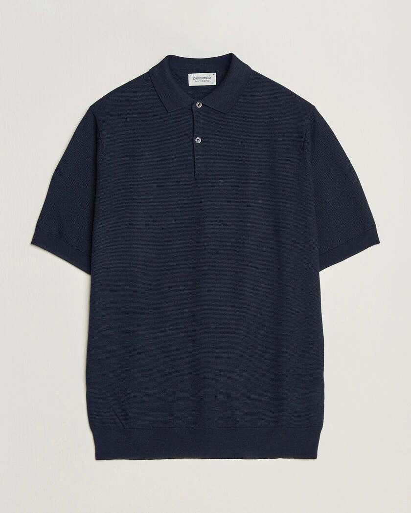 John Smedley 14 Singular Knitted Textured Polo Midnight – Blu