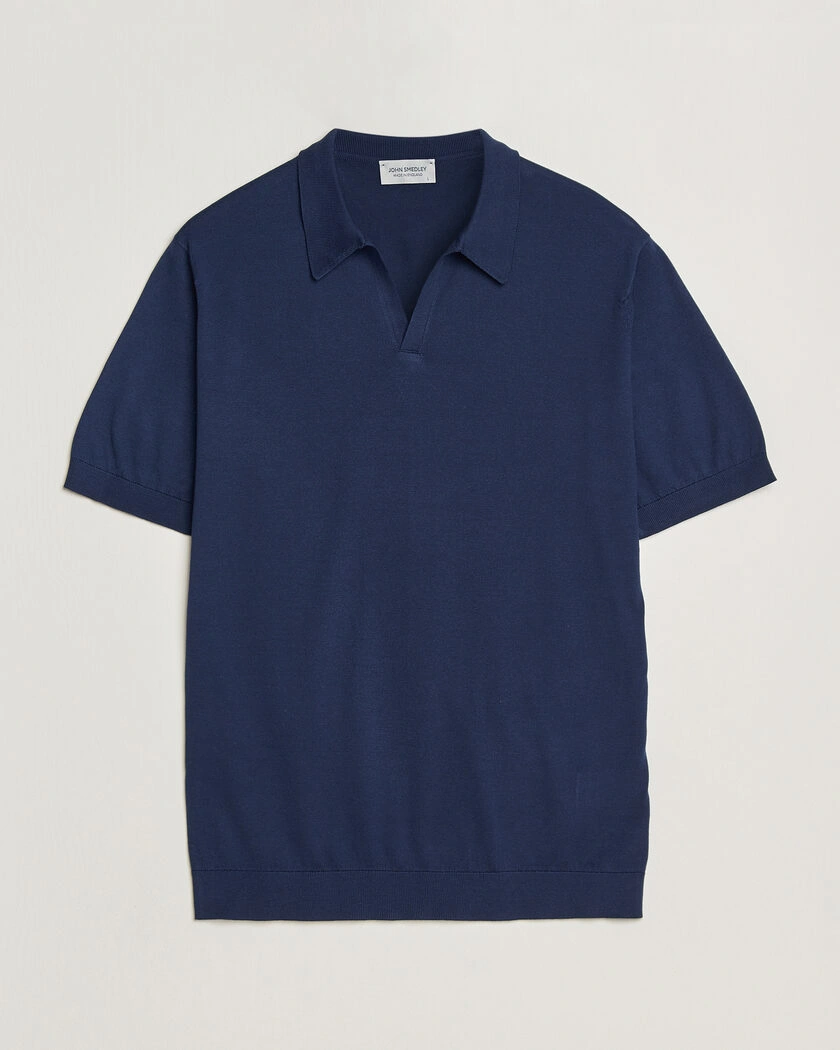 John Smedley Noah Open Collar Sea Island Polo French Navy – Blu