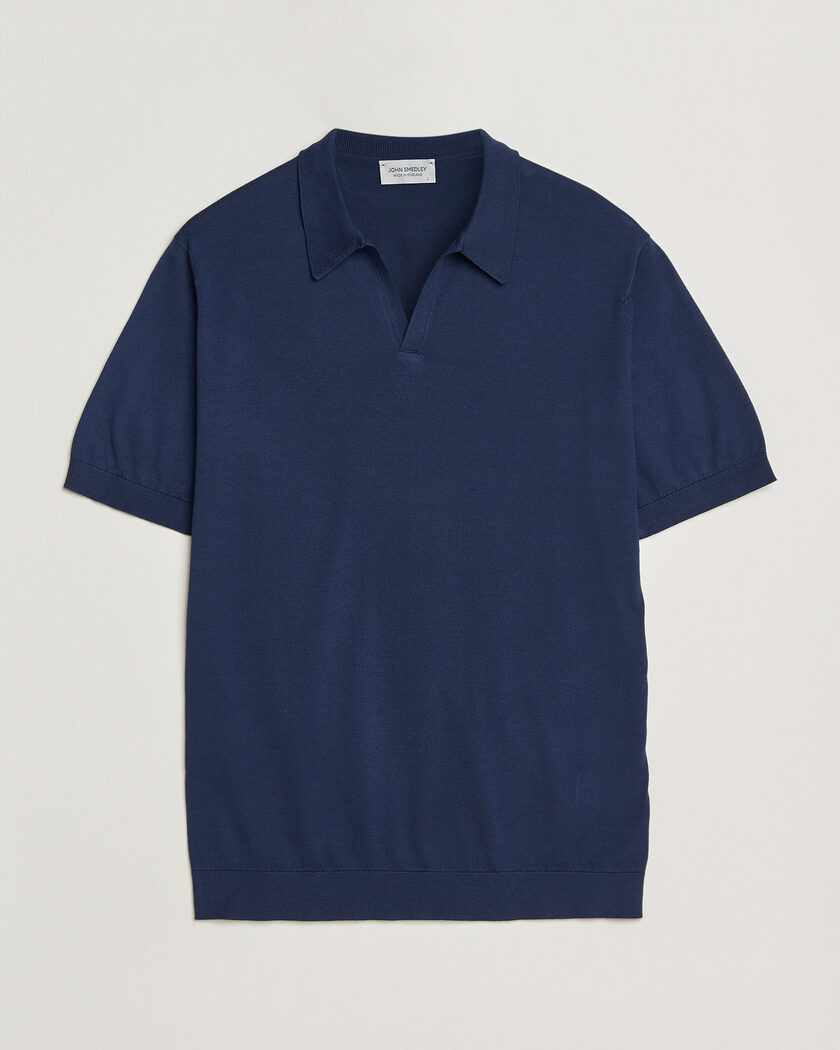 John Smedley Noah Open Collar Sea Island Polo French Navy – Blu