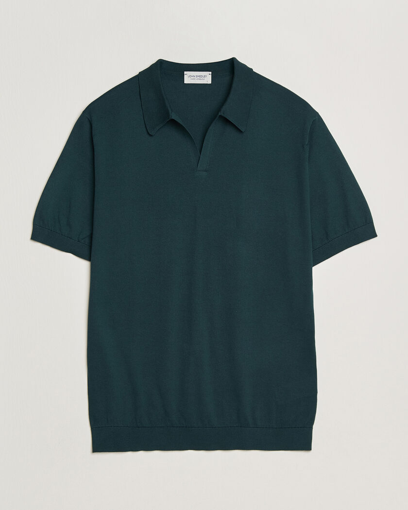 John Smedley Noah Open Collar Sea Island Polo Rainforest – Verde