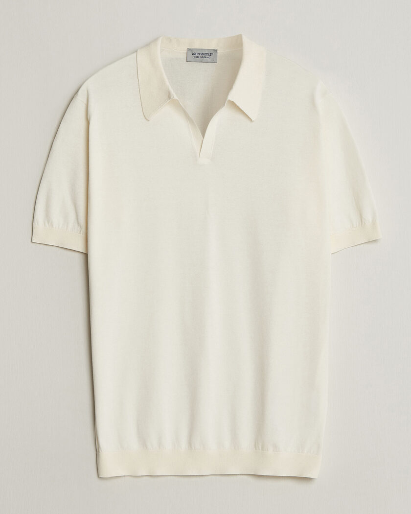 John Smedley Noah Open Collar Sea Island Polo Starch – Bianco