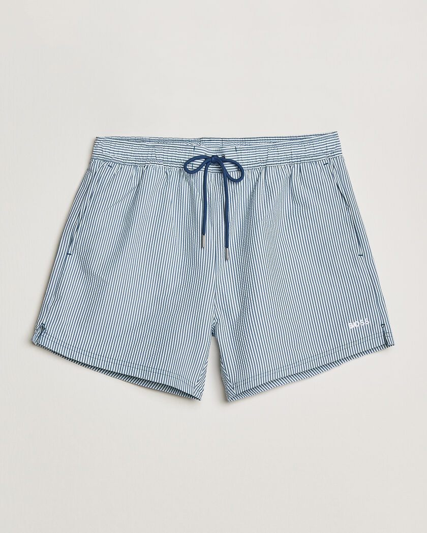 BOSS BLACK Velvetfish Seersucker Swimshorts Open Blue – Blu