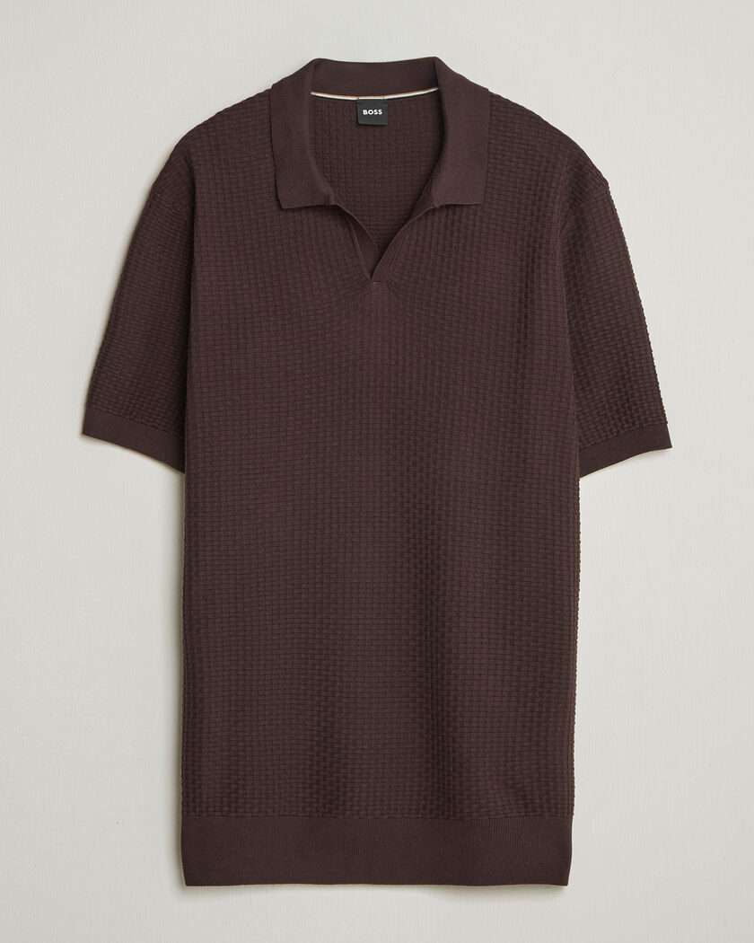 BOSS BLACK Natalo Structured Knitted Polo Dark Brown – Marrone