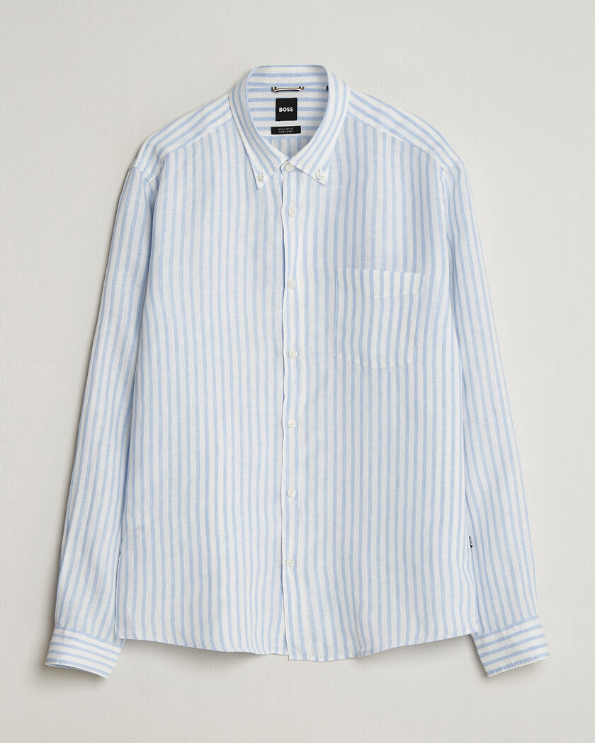 BOSS BLACK Liam Striped Linen Shirt Light Blue – Blu