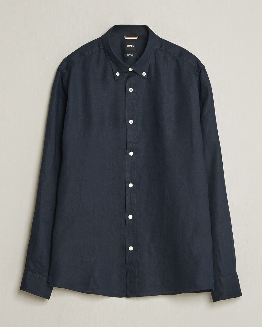 BOSS BLACK Liam Linen Shirt Dark Blue – Blu