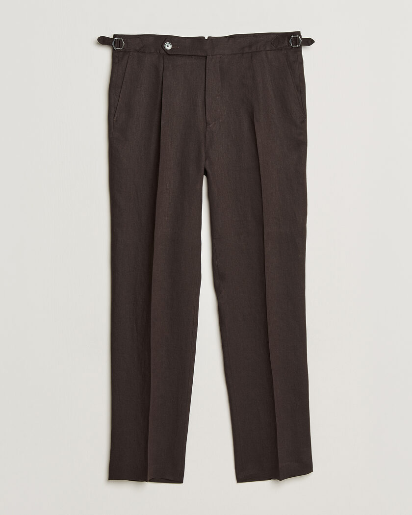 BOSS BLACK Perino Linen Suit Trousers Dark Brown – Marrone