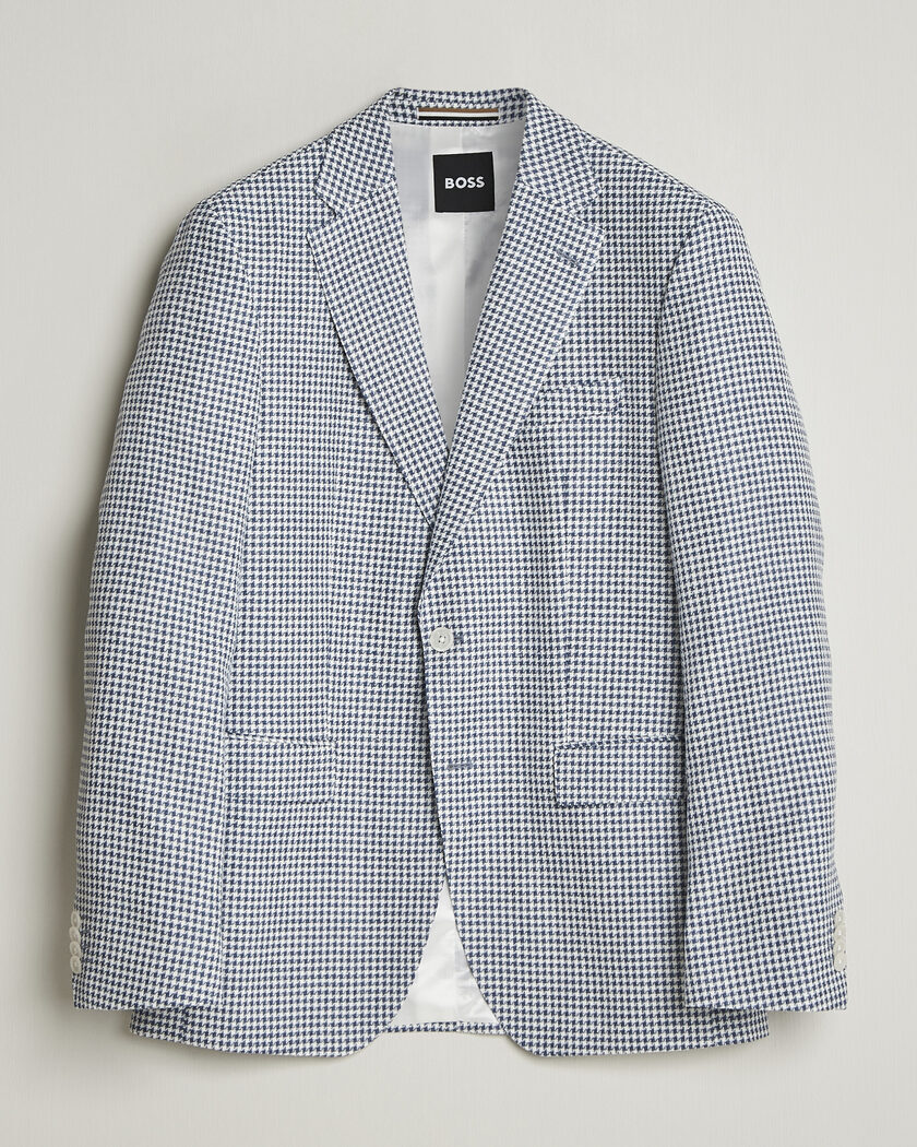 BOSS BLACK Hutson Linen/Cotton Houndstooth Blazer Open Blue – Blu