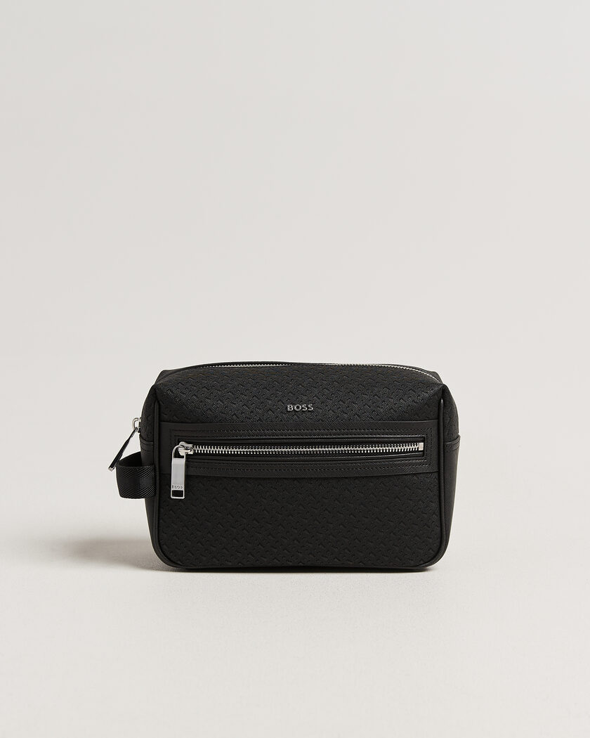 BOSS BLACK Daxter Monogram Leather Washbag Black – Nero